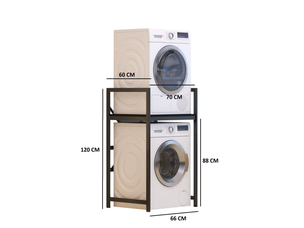 Mobile lavatrice "Junior" in metallo - 70 x 60 x 116 cm - Nero