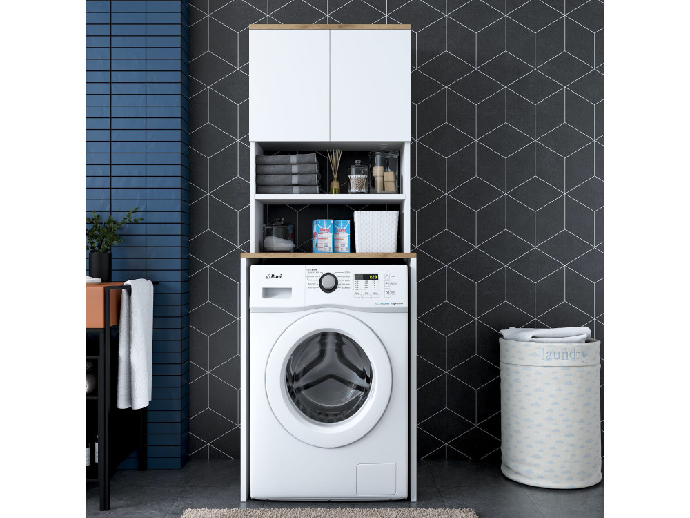 Mobile per lavatrice in legno "Kado" - 65 x 60 x 183 cm - Bianco