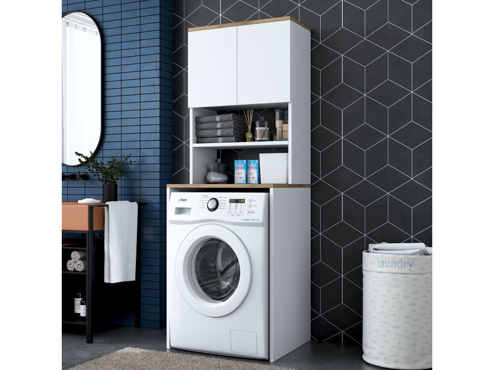Mobile per lavatrice in legno "Kado" - 65 x 60 x 183 cm - Bianco