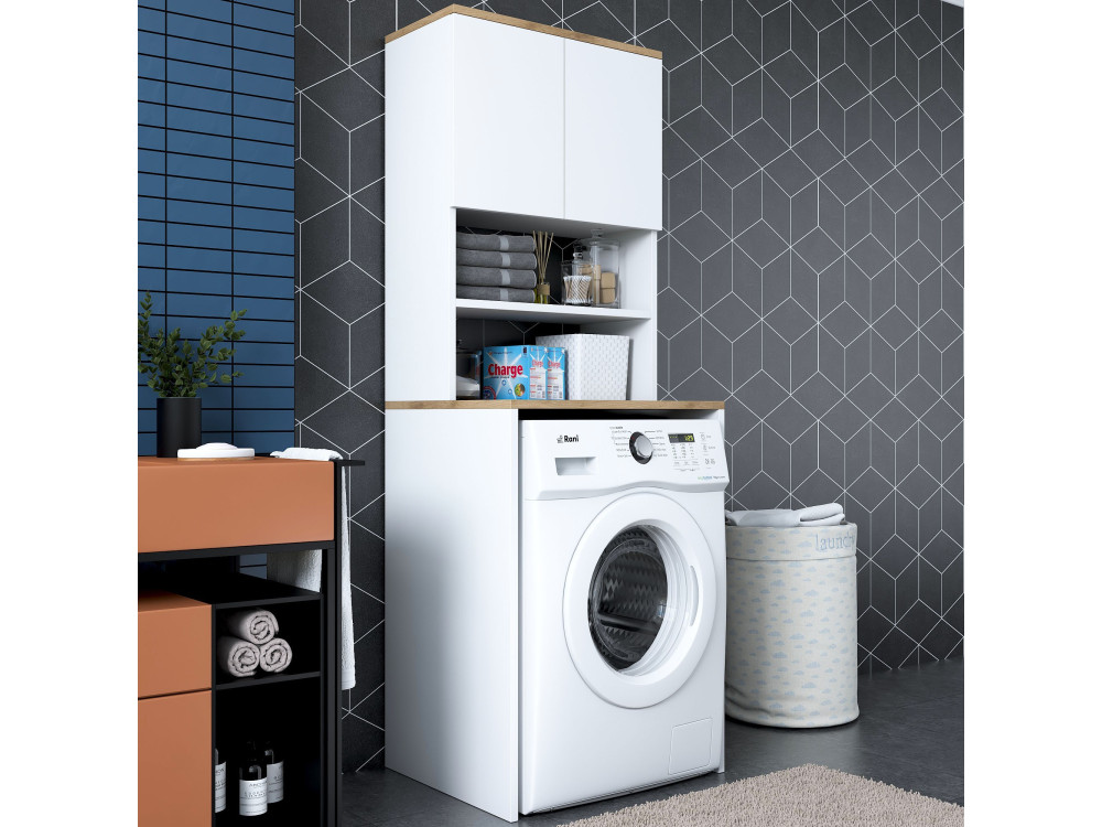 Mobile per lavatrice in legno "Kado" - 65 x 60 x 183 cm - Bianco
