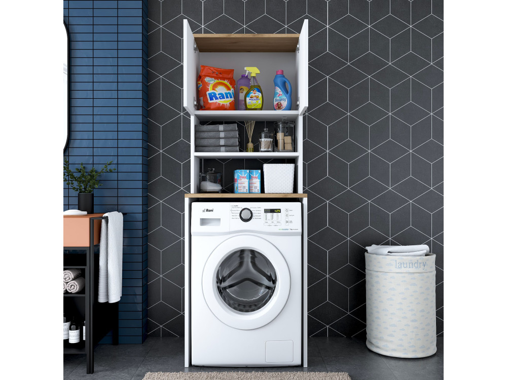 Mobile per lavatrice in legno "Kado" - 65 x 60 x 183 cm - Bianco