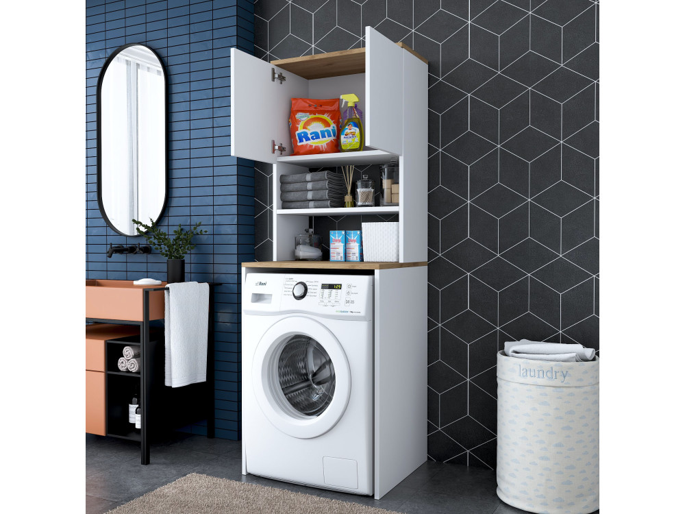 Mobile per lavatrice in legno "Kado" - 65 x 60 x 183 cm - Bianco