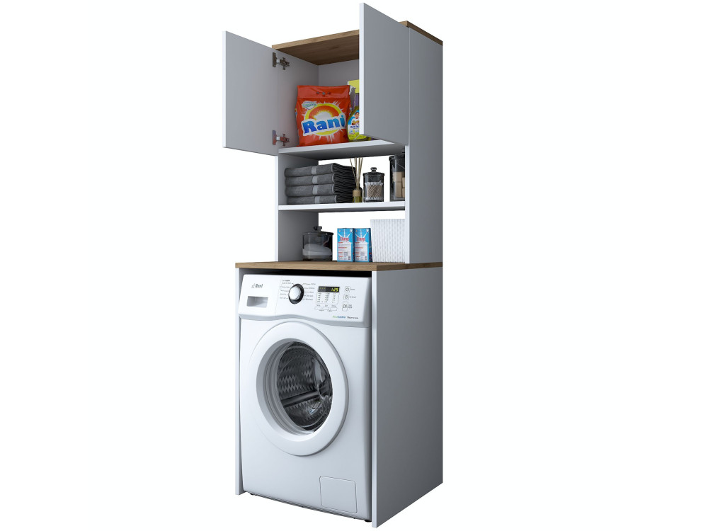 Mobile per lavatrice in legno "Kado" - 65 x 60 x 183 cm - Bianco