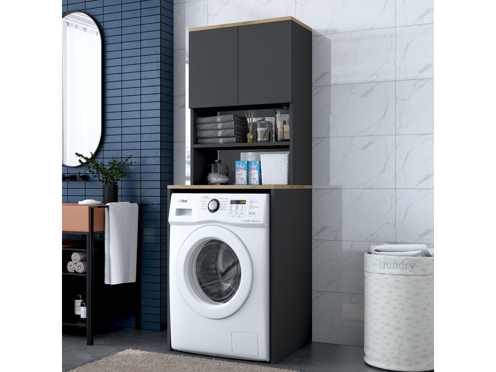 Mobile lavatrice in legno "Kado" - 65 x 60 x 183 cm - Grigio antracite
