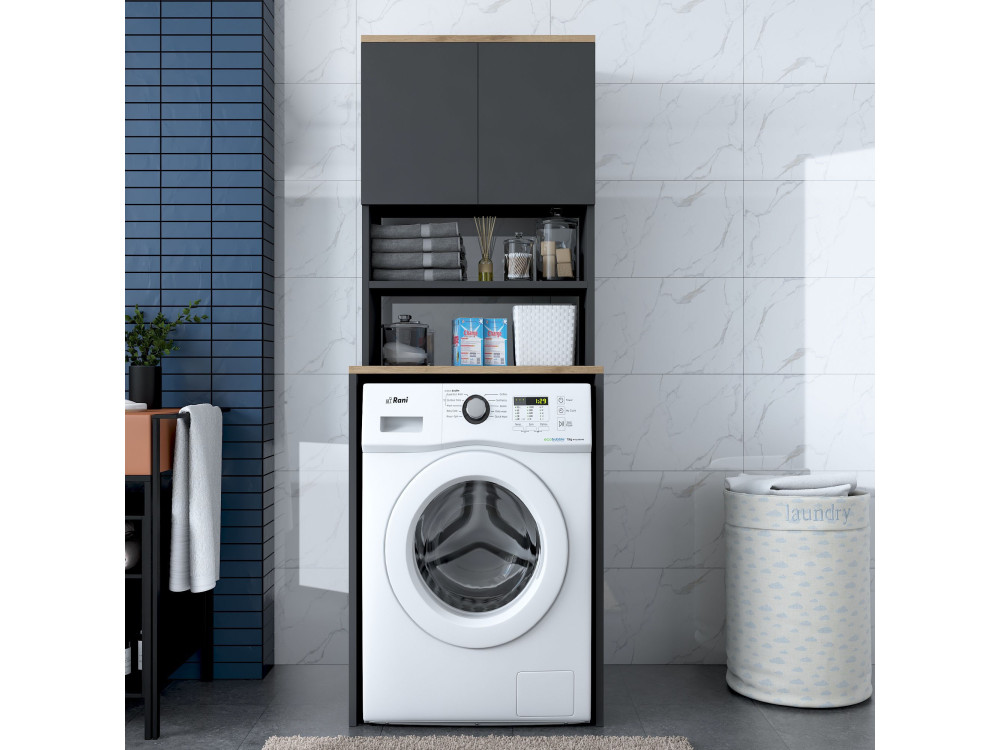 Mobile lavatrice in legno "Kado" - 65 x 60 x 183 cm - Grigio antracite