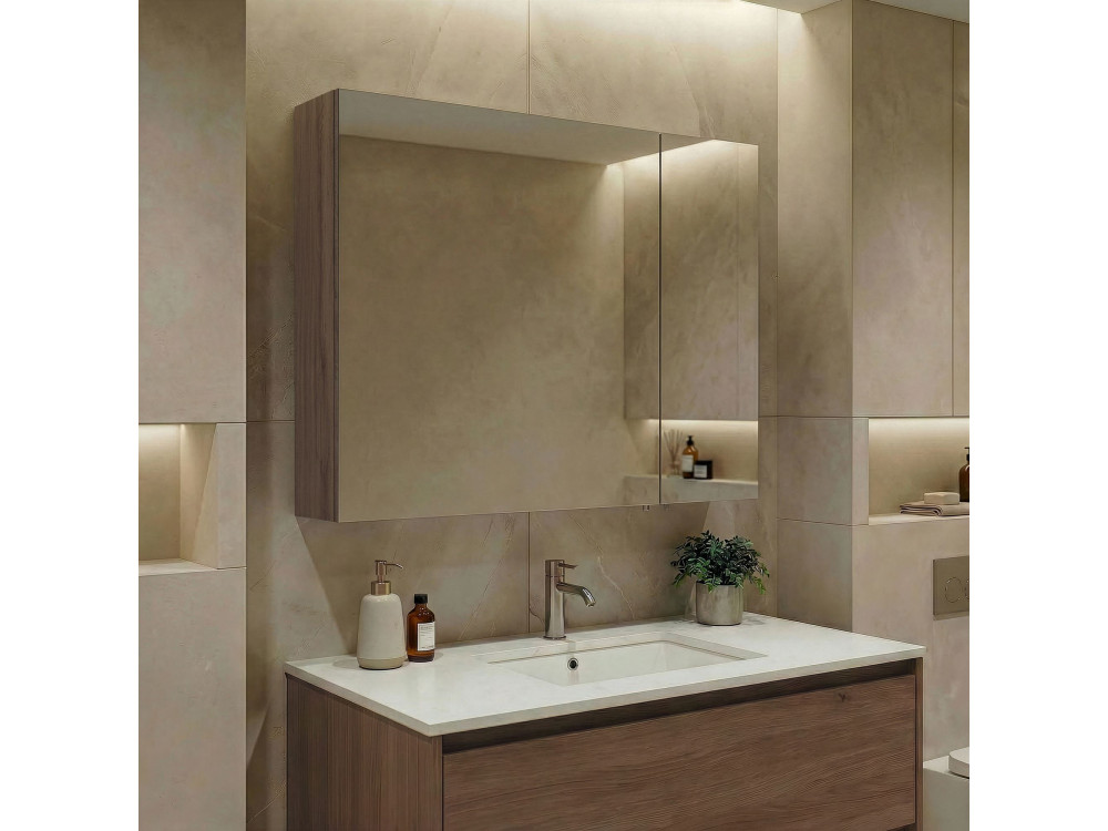 Mobile da bagno con specchio "Side 80" - 79 x 16 x 66 cm - Noce scuro