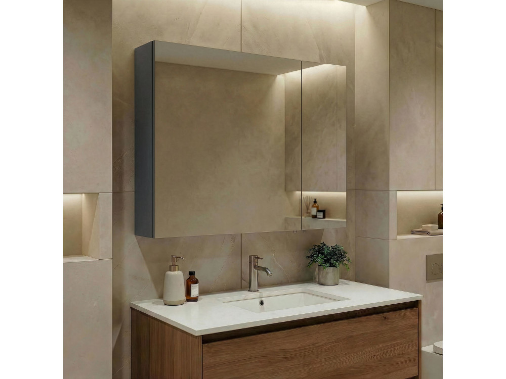 Mobile da bagno con specchio "Side 80" - 79 x 16 x 66 cm - Antracite opaco