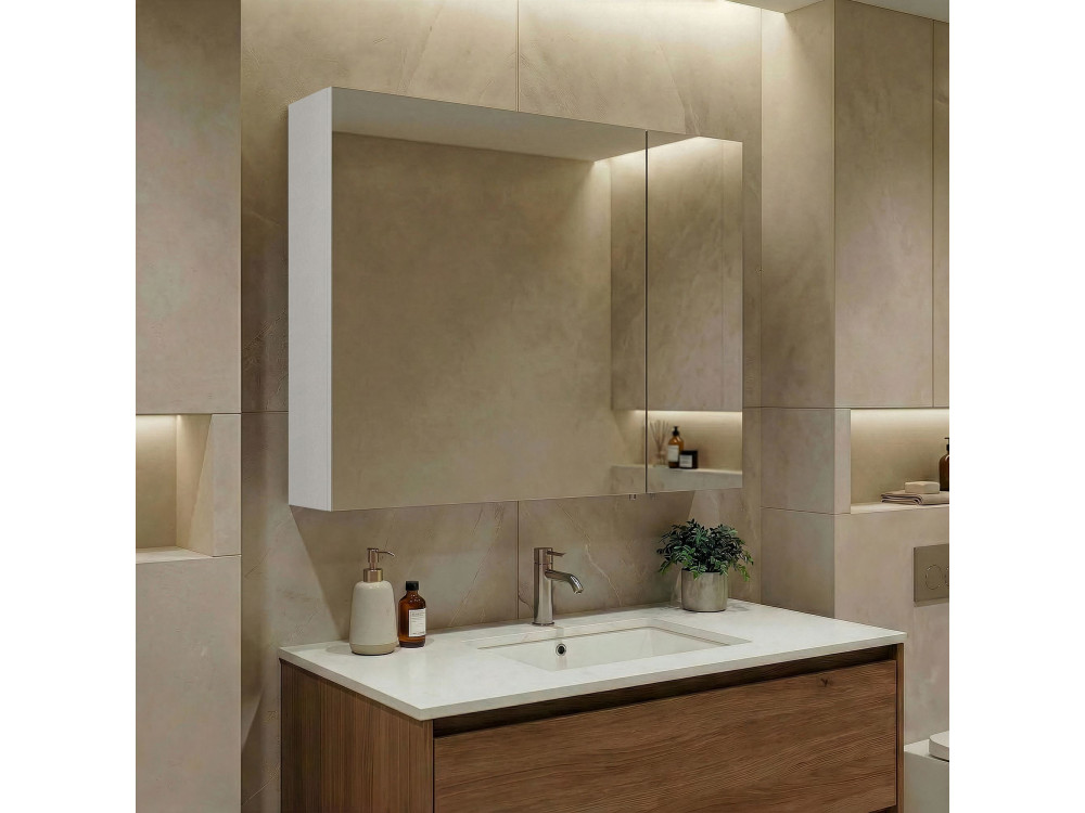Mobile da bagno con specchio "Side 80" - 79 x 16 x 66 cm - Bianco opaco