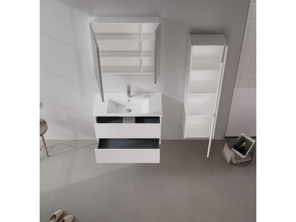 Mobile da bagno con specchio "Side 80" - 79 x 16 x 66 cm - Bianco opaco