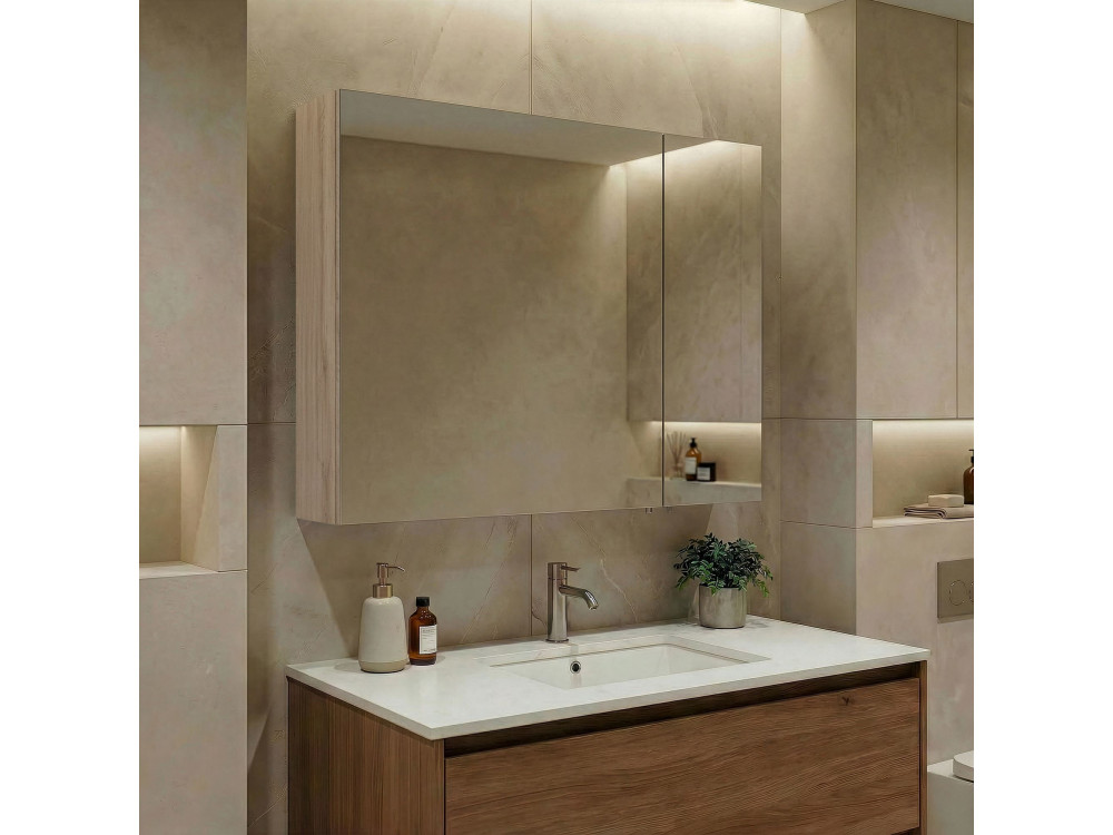 Mobile da bagno con specchio "Side 80" - 79 x 16 x 66 cm - Rovere