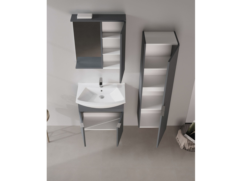 Mobile da bagno con specchio "Purus 65" - 63 x 18 x 68 cm - Antracite opaco