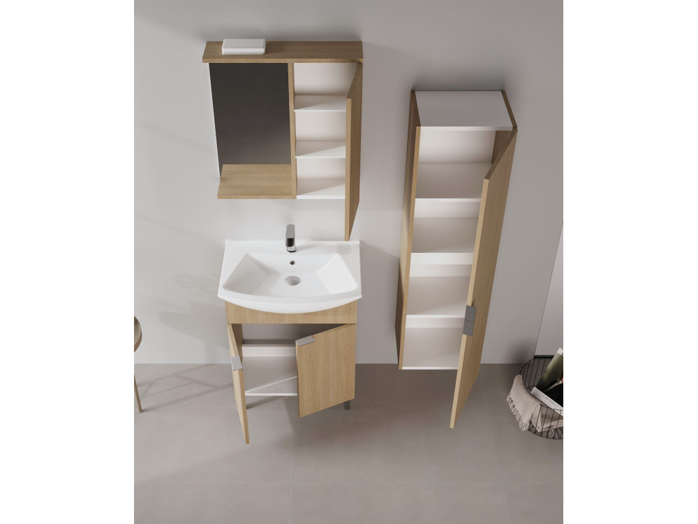 Mobile da bagno con specchio "Purus 65" - 63 x 18 x 68 cm - Rovere Sonomo