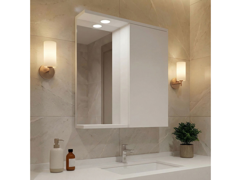 Mobile da bagno con specchio "Purus 65" - 63 x 18 x 68 cm - Bianco