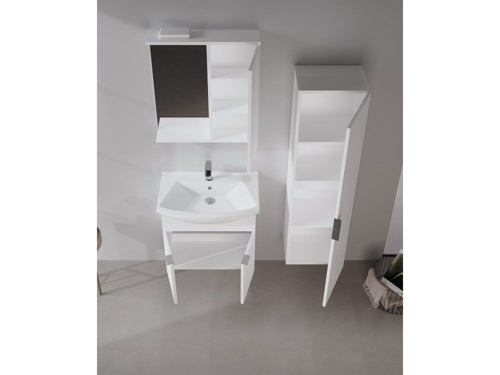 Mobile da bagno con specchio "Purus 65" - 63 x 18 x 68 cm - Bianco