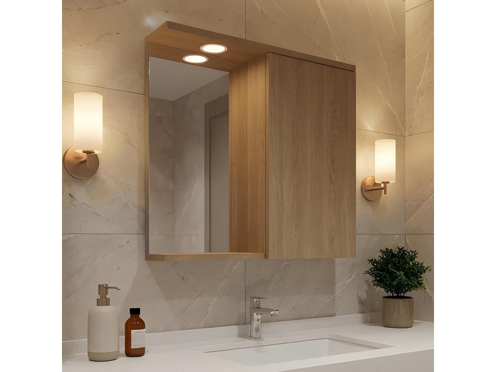 Mobile da bagno con specchio "Purus 80" - 75 x 18 x 68 cm - Rovere Sonomo