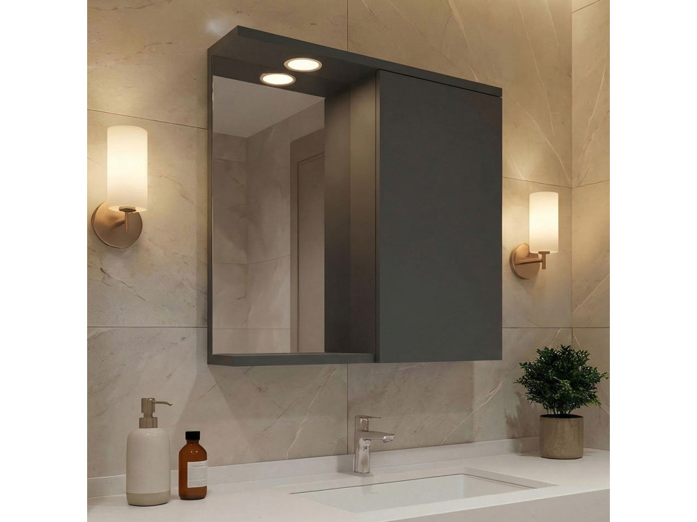 Mobile da bagno con specchio "Purus 80" - 75 x 18 x 68 cm - Antracite opaco