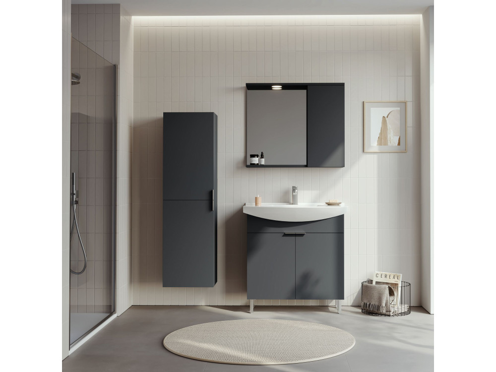Mobile da bagno con specchio "Purus 80" - 75 x 18 x 68 cm - Antracite opaco