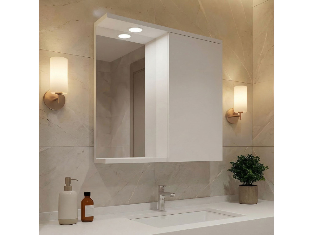 Mobile da bagno con specchio "Purus 80" - 75 x 18 x 68 cm - Bianco