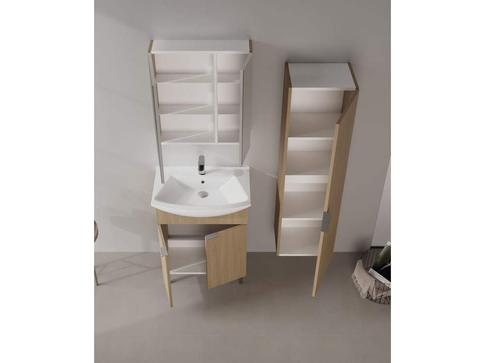 Mobile da bagno con specchio "Purus Desna 60" - 60 x 16 x 66 cm - Rovere Sonomo