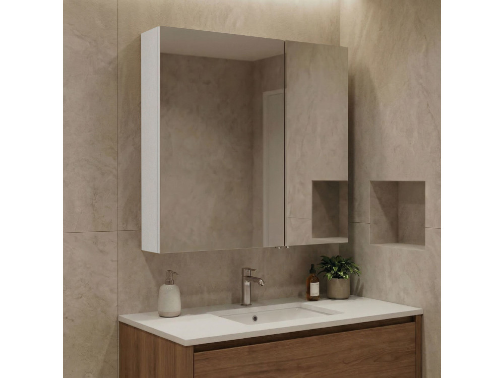 Mobile da bagno con specchio "Purus Desna 60" - 60 x 16 x 66 cm - Bianco