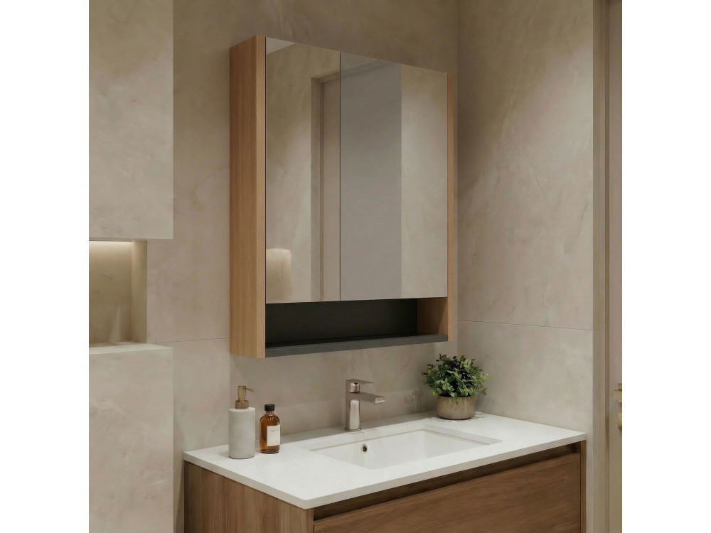 Mobile da bagno con specchio "Ricato 60" - 60 x 16 x 78 cm - Noce