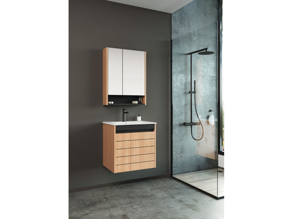Mobile da bagno con specchio "Ricato 60" - 60 x 16 x 78 cm - Noce