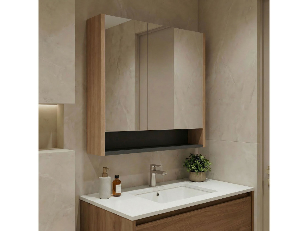 Mobile da bagno con specchio "Ricato 80" - 80 x 16 x 78 cm - Noce