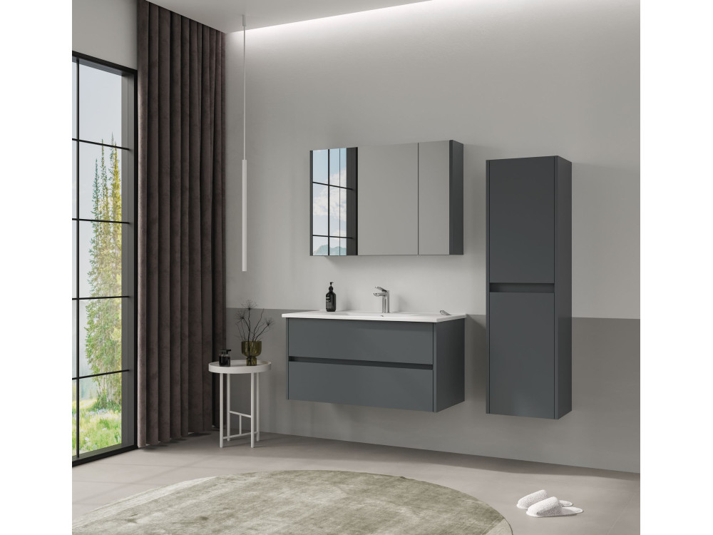 Mobile da bagno con specchio "Side 100" - 100 x 16 x 66 cm - Antracite opaco