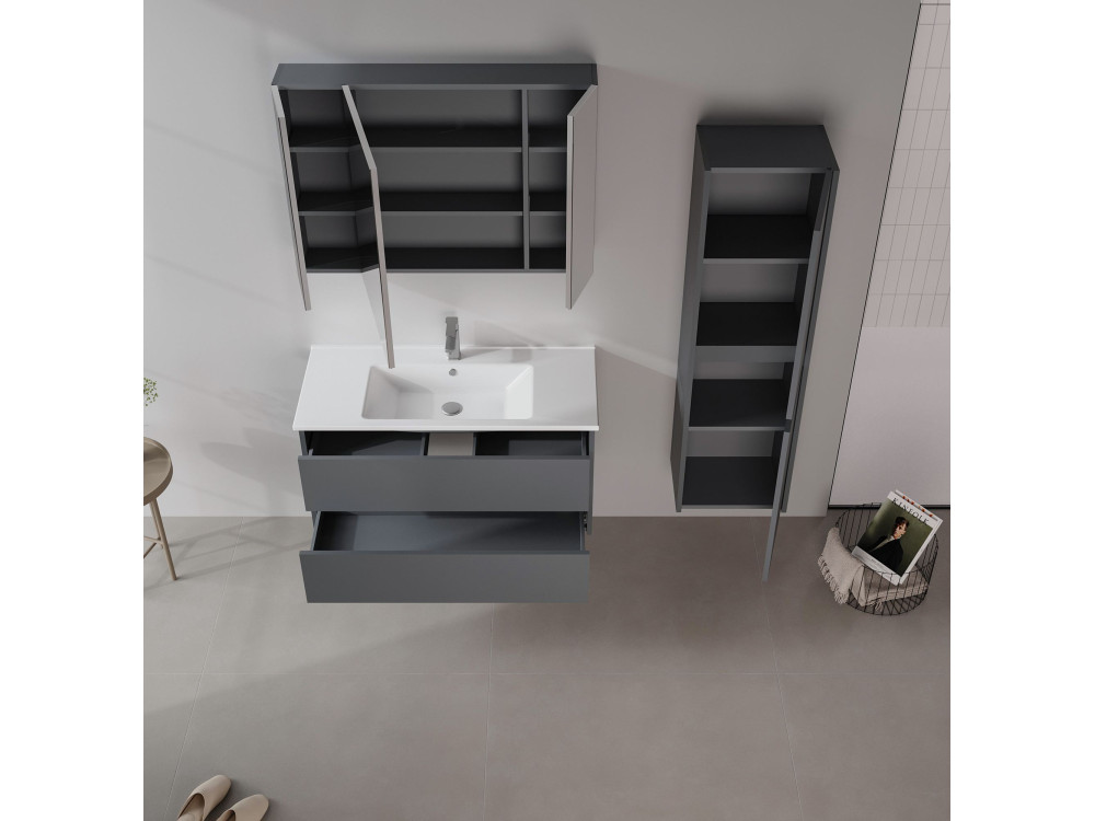 Mobile da bagno con specchio "Side 100" - 100 x 16 x 66 cm - Antracite opaco