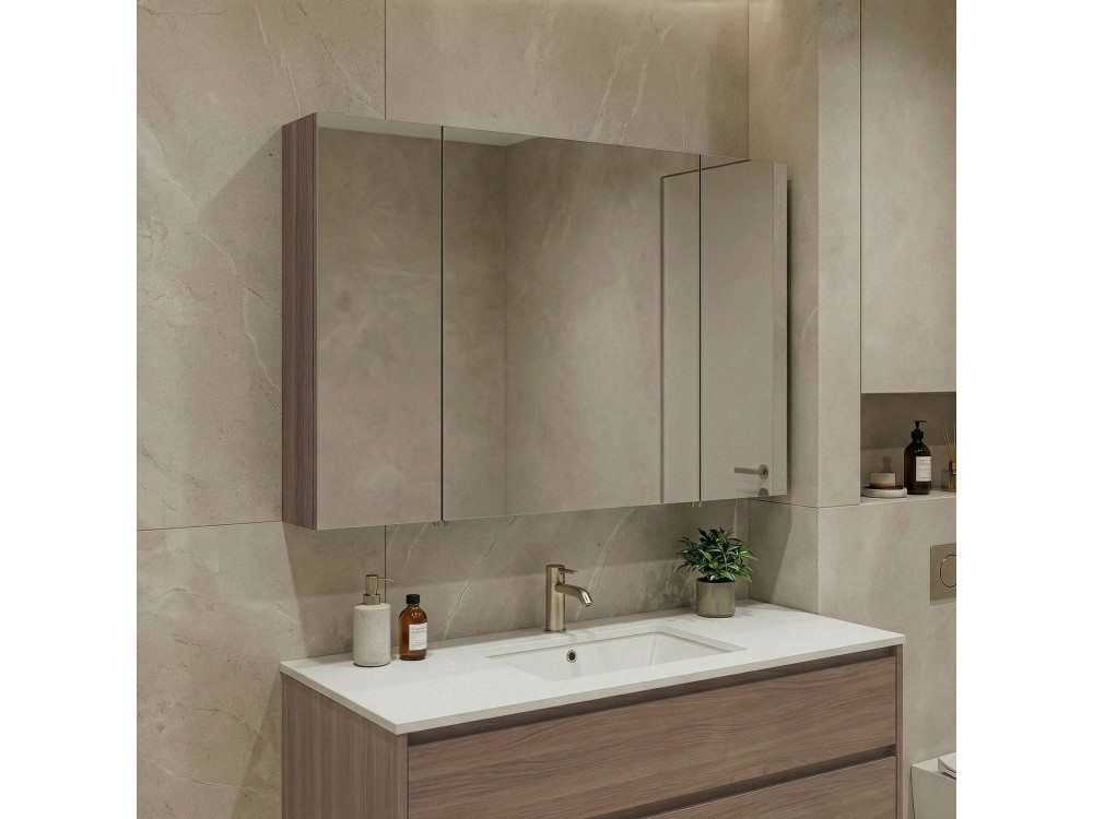 Mobile da bagno con specchio "Side 100" - 100 x 16 x 66 cm - Noce scuro