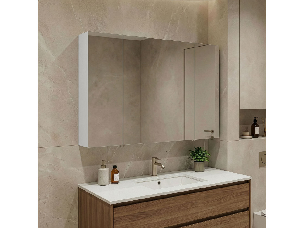 Mobile da bagno con specchio "Side 100" - 100 x 16 x 66 cm - Bianco opaco