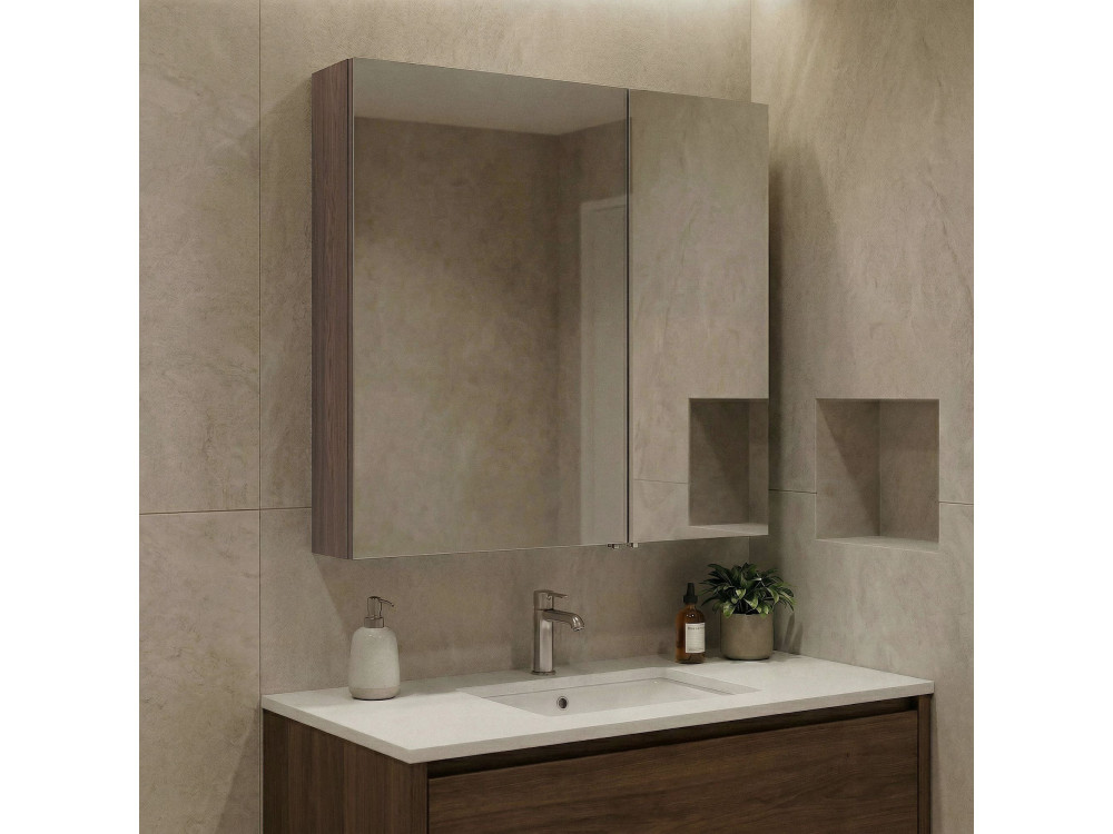 Mobile da bagno con specchio "Side 60" - 60 x 16 x 66 cm - Noce scuro