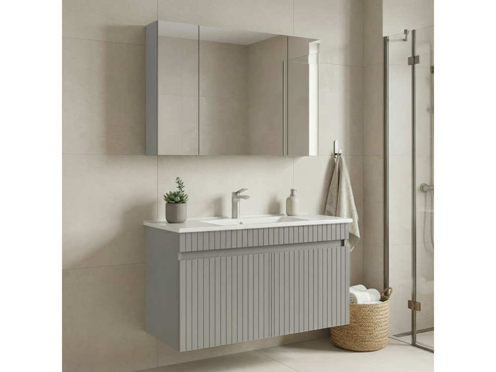 Set mobile lavabo con specchio (2 pezzi) "Tivoli 100" - 100 x 45 x 66 cm - Cashmere opaco