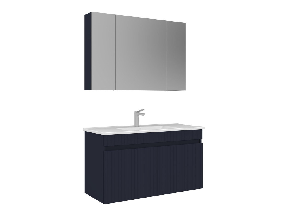 Set mobile lavabo con specchio (2 pezzi) "Tivoli 100" - 100 x 45 x 57 cm - Blu navy opaco