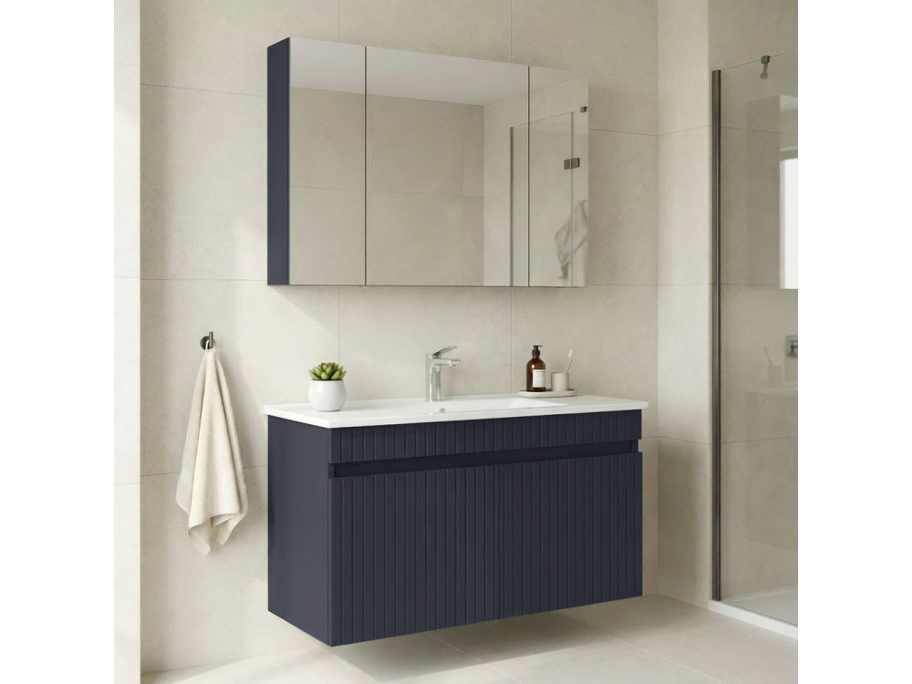 Set mobile lavabo con specchio (2 pezzi) "Tivoli 100" - 100 x 45 x 57 cm - Blu navy opaco