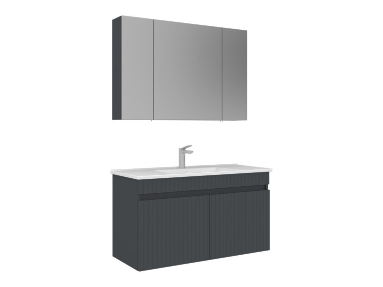 Set mobile lavabo con specchio (2 pezzi) "Tivoli 100" - 100 x 45 x 66 cm - Antracite opaco