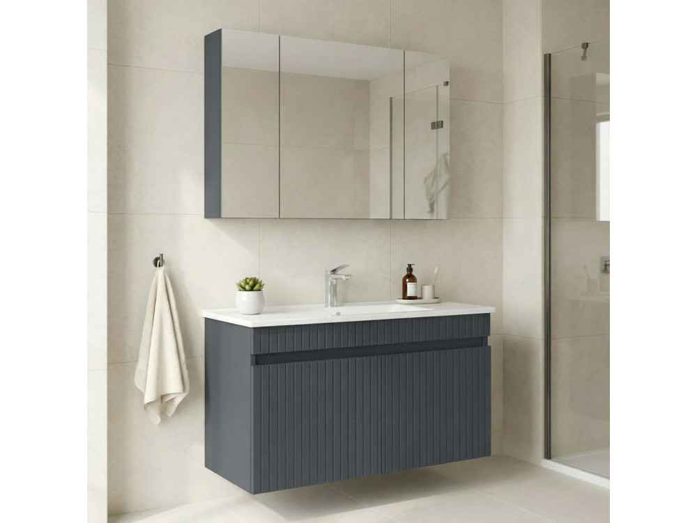 Set mobile lavabo con specchio (2 pezzi) "Tivoli 100" - 100 x 45 x 66 cm - Antracite opaco