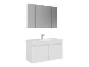 Set mobile lavabo con specchio (2 pezzi) "Tivoli 100" - 100 x 45 x 66 cm - Bianco opaco