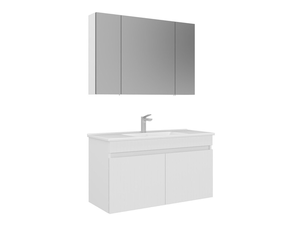 Set mobile lavabo con specchio (2 pezzi) "Tivoli 100" - 100 x 45 x 66 cm - Bianco opaco