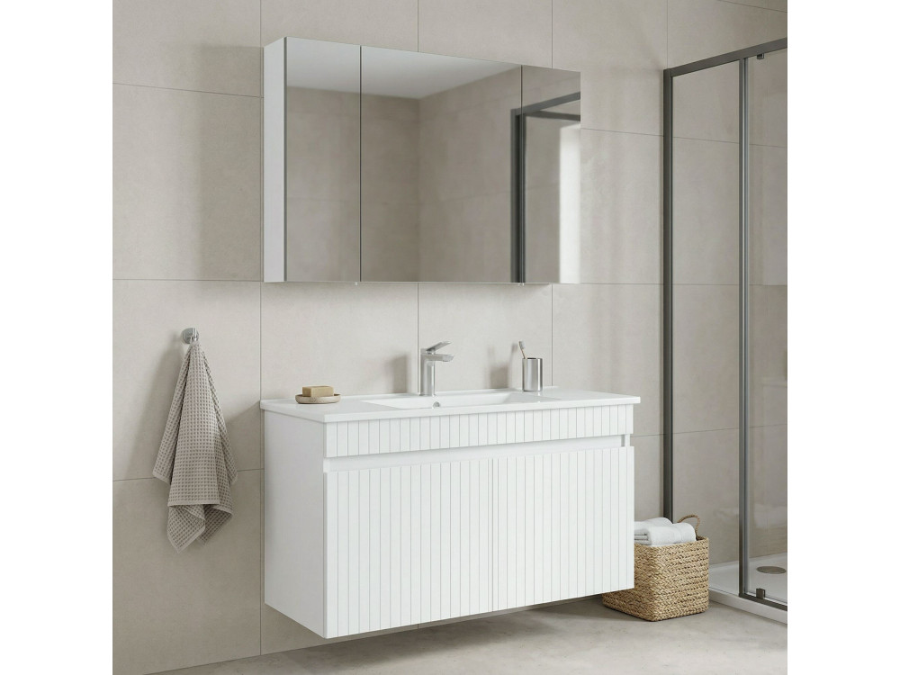 Set mobile lavabo con specchio (2 pezzi) "Tivoli 100" - 100 x 45 x 66 cm - Bianco opaco