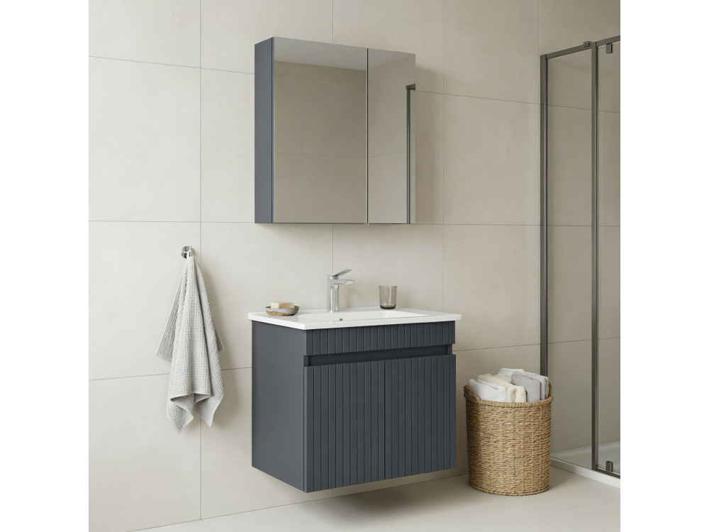 Set mobile lavabo con specchio (2 pezzi) "Tivoli 65" - 65 x 45 x 57 cm - Antracite opaco