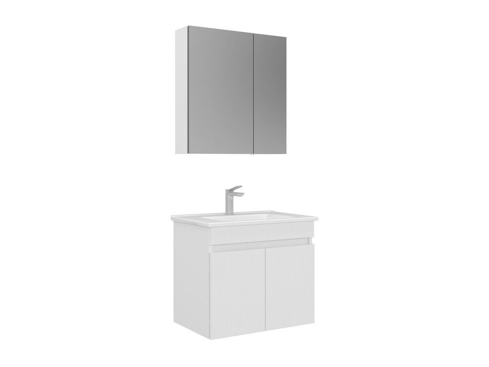 Set mobile lavabo con specchio (2 pezzi) "Tivoli 65" - 65 x 45 x 57 cm - Bianco opaco