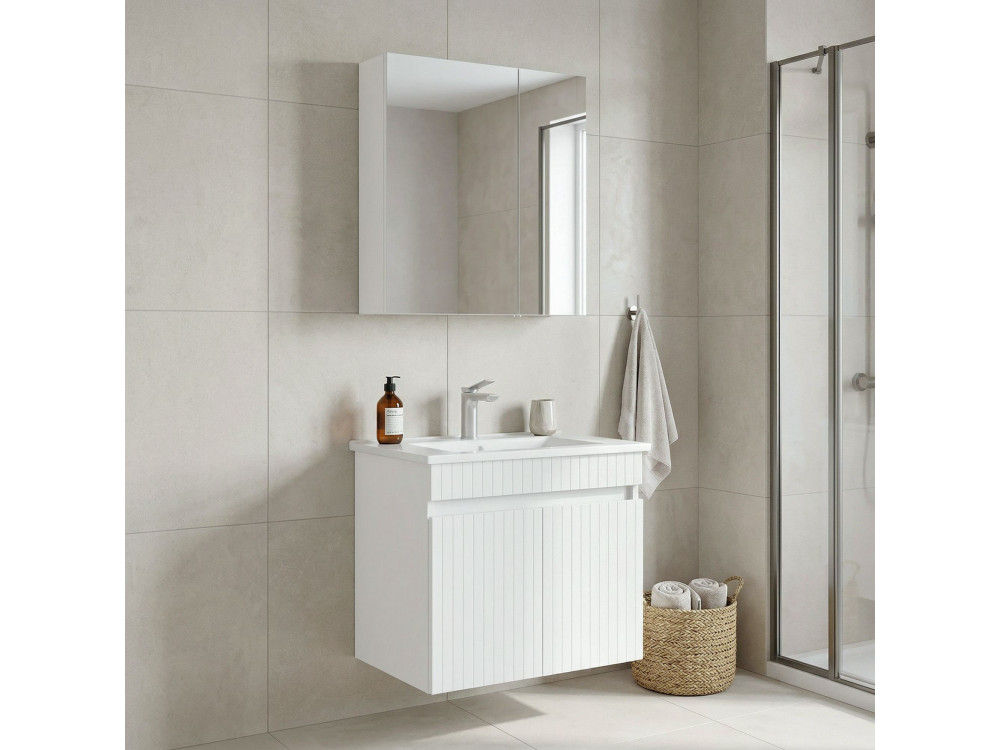 Set mobile lavabo con specchio (2 pezzi) "Tivoli 65" - 65 x 45 x 57 cm - Bianco opaco