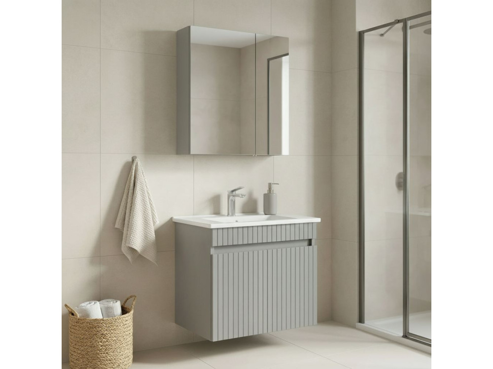 Set mobile lavabo con specchio (2 pezzi) "Tivoli 65" - 65 x 45 x 57 cm - Cashmere opaco