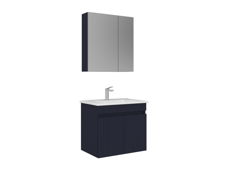 Set mobile lavabo con specchio (2 pezzi) "Tivoli 65" - 65 x 45 x 57 cm - Blu navy opaco