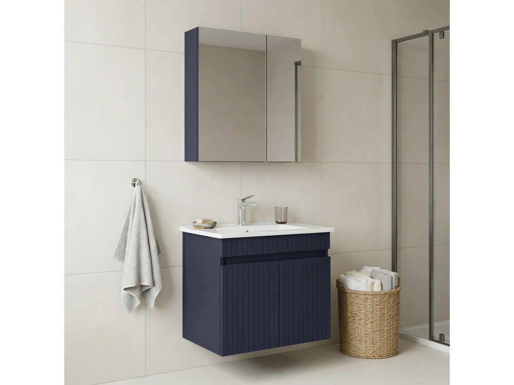 Set mobile lavabo con specchio (2 pezzi) "Tivoli 65" - 65 x 45 x 57 cm - Blu navy opaco