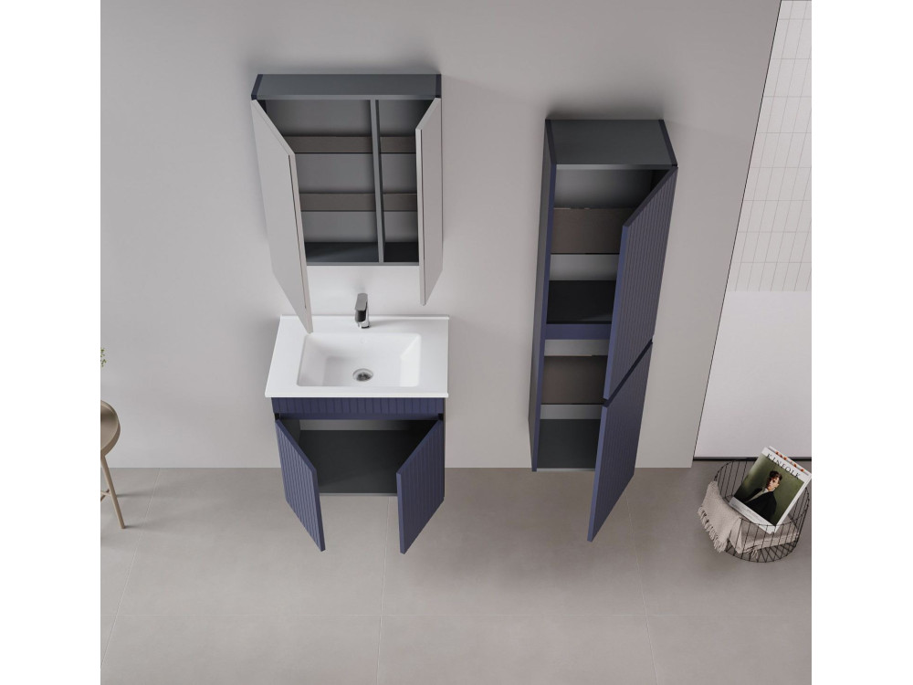 Set mobile lavabo con specchio (2 pezzi) "Tivoli 65" - 65 x 45 x 57 cm - Blu navy opaco