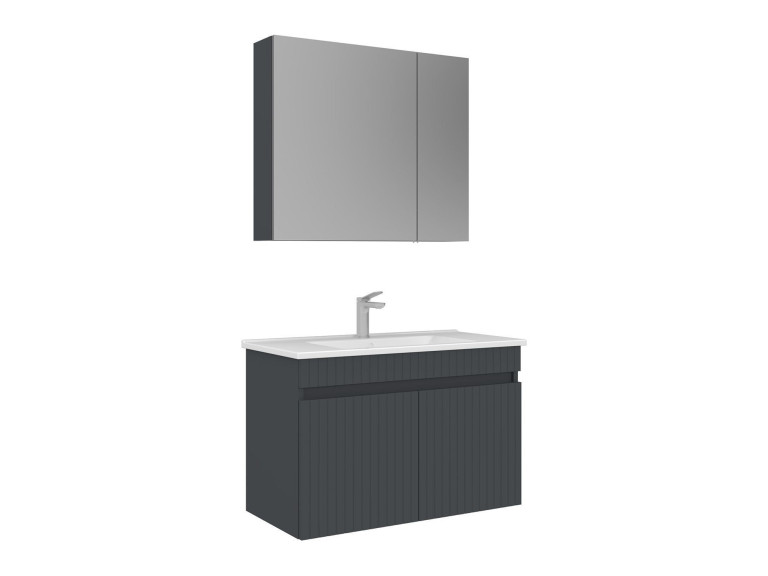 Set mobile lavabo con specchio (2 pezzi) "Tivoli 85" - 85 x 45 x 57 cm - Antracite opaco