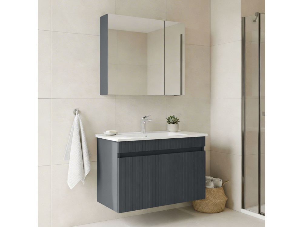 Set mobile lavabo con specchio (2 pezzi) "Tivoli 85" - 85 x 45 x 57 cm - Antracite opaco