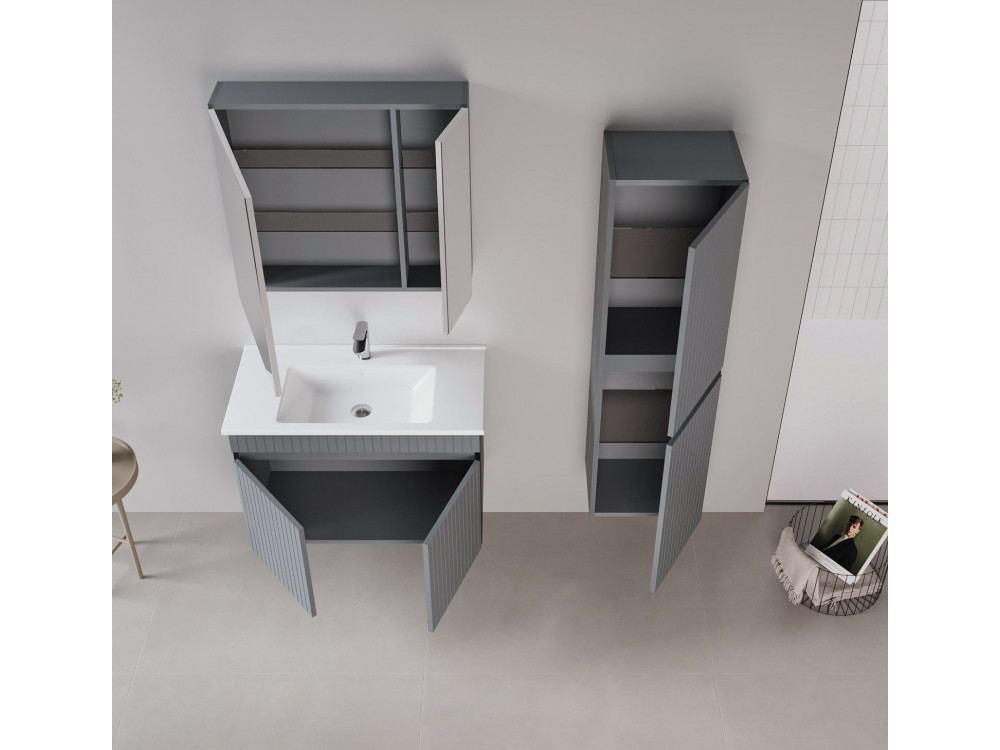 Set mobile lavabo con specchio (2 pezzi) "Tivoli 85" - 85 x 45 x 57 cm - Antracite opaco